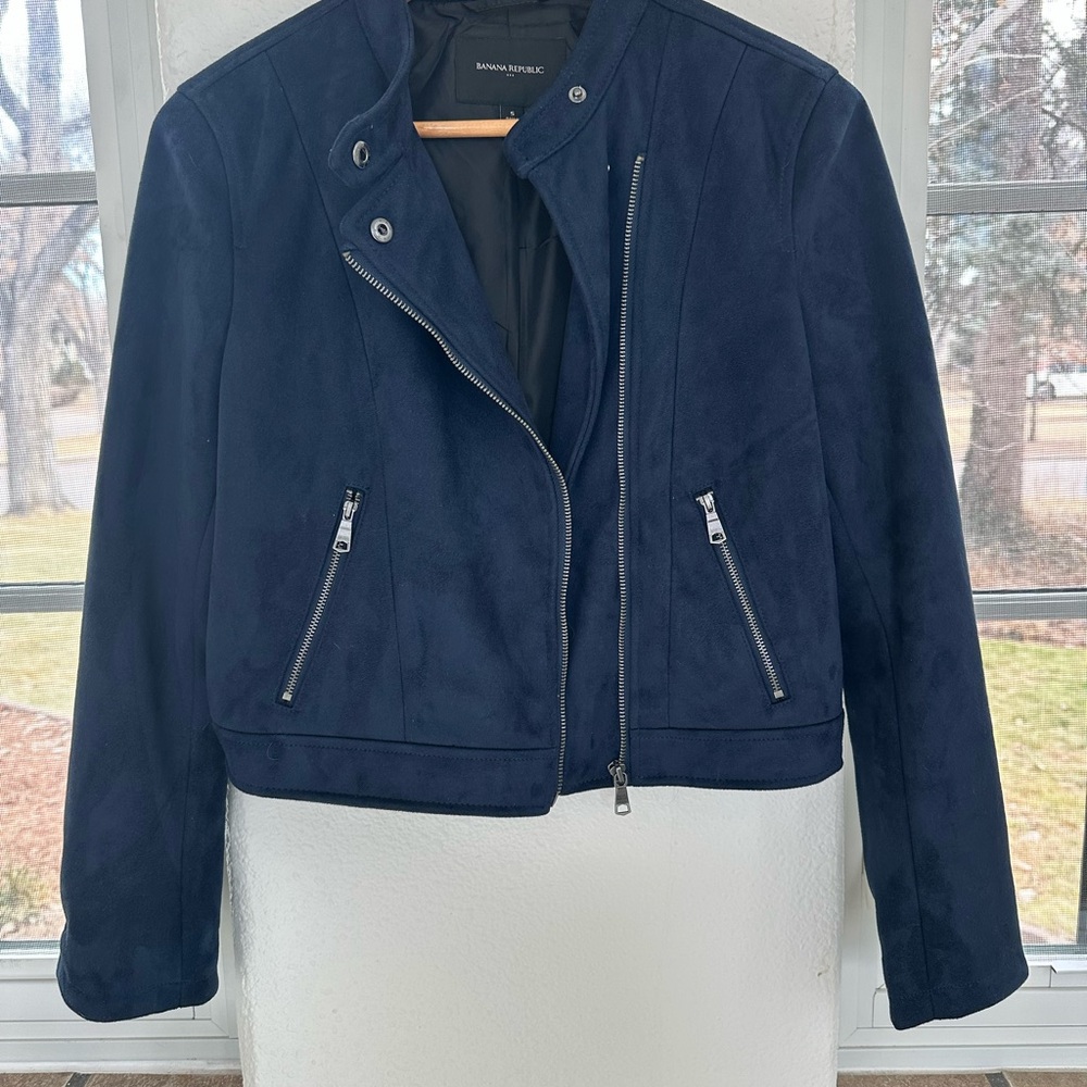 Banana Republic Blue Vegan Leather Moto Jacket